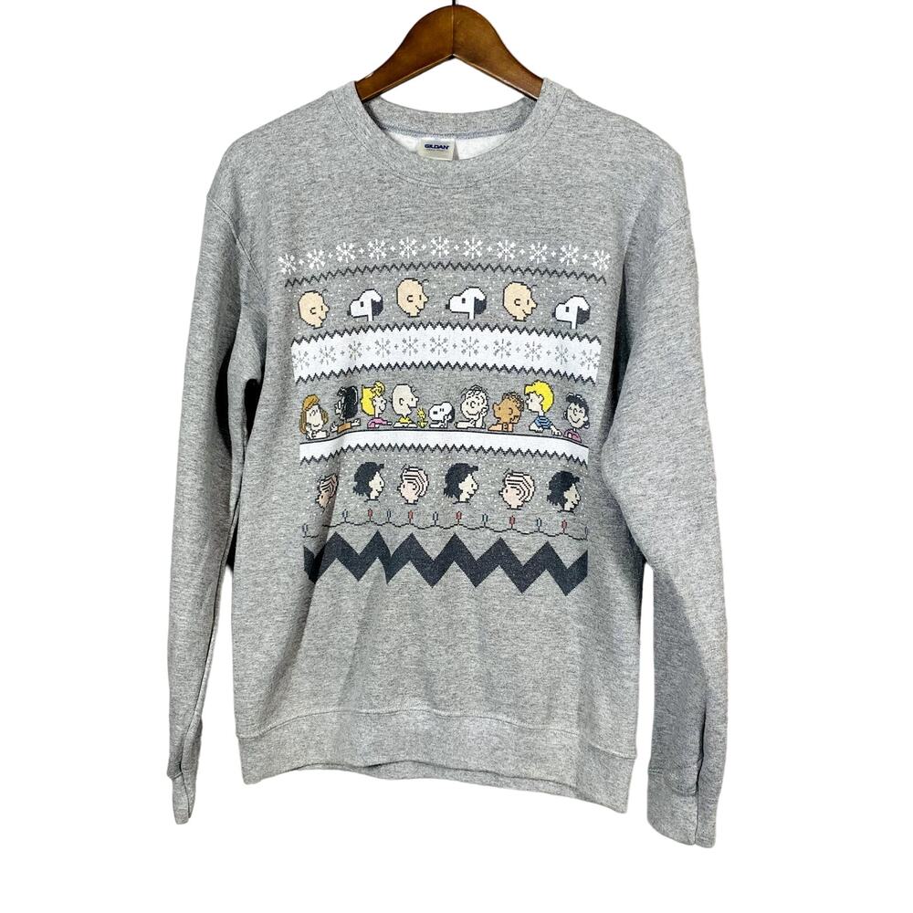 Gildan Tag Peanuts Sweatshirt Charlie Brown Snoopy Linus Gray - S